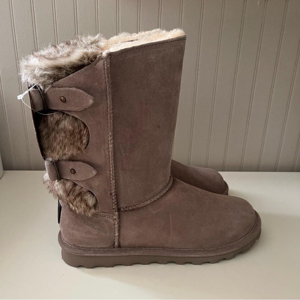 NWOB Bearpaw Eloise Stone Grey faux fur genuine suede mid calf boot size 9 - Picture 3 of 5